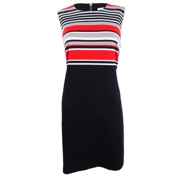 Calvin Klein Color Striped Scuba Sheath Dress Career Work Office Womens Size 14 - Picture 3 of 16